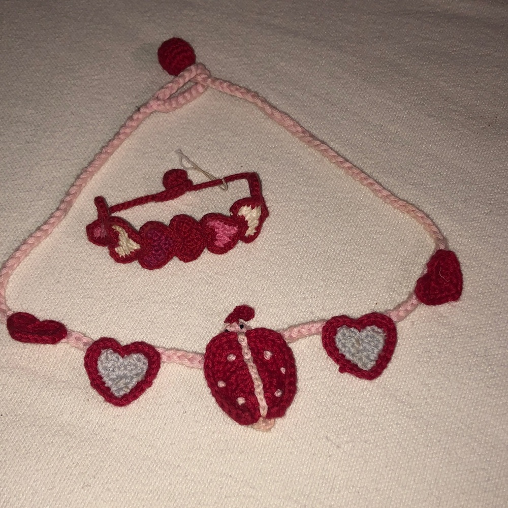 Hanna Andersson Crochet ladybug, necklace heart bracelet